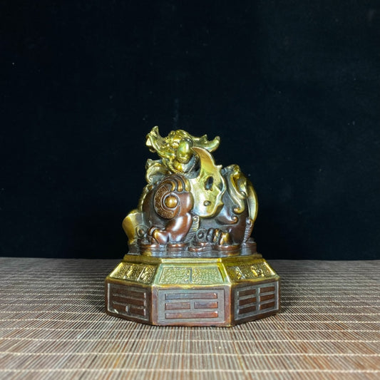 Exquisite Pure Copper Gilt Flying Unicorn Treasure Taiji Bagua Pixiu Statue