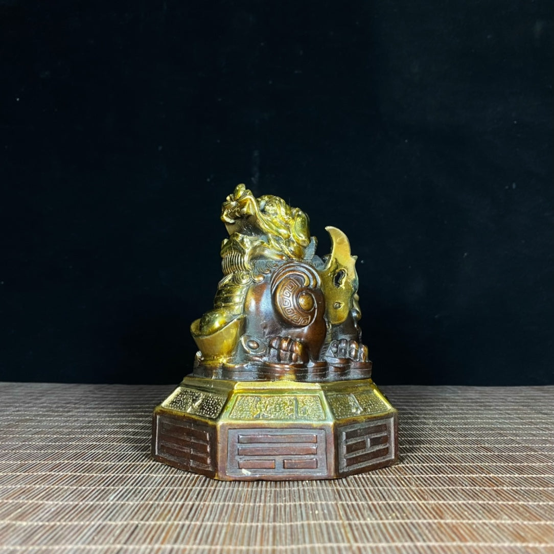 Exquisite Pure Copper Gilt Flying Unicorn Treasure Taiji Bagua Pixiu Statue