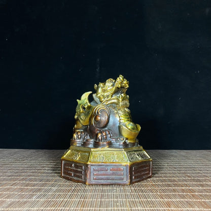 Exquisite Pure Copper Gilt Flying Unicorn Treasure Taiji Bagua Pixiu Statue