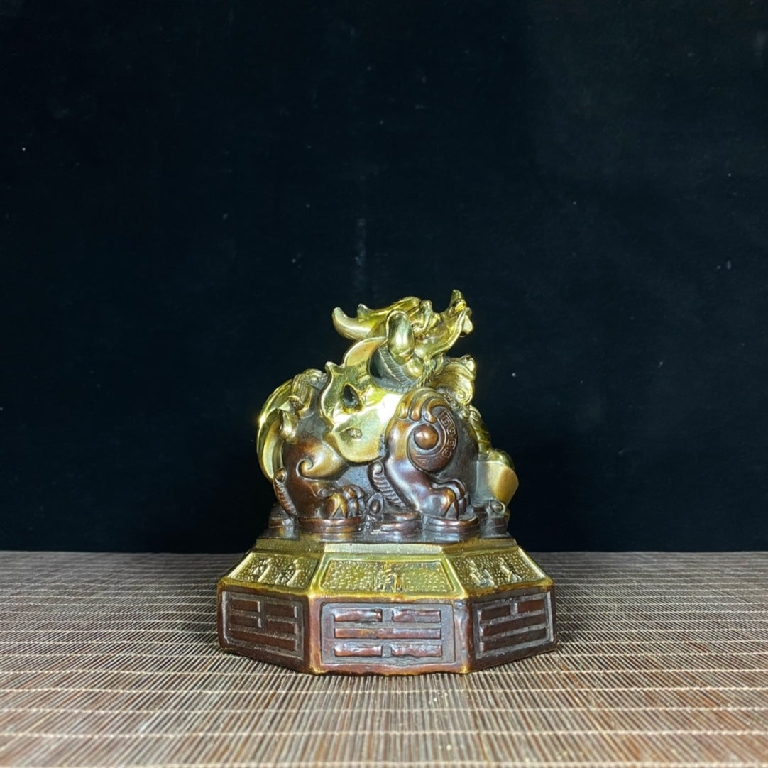 Exquisite Pure Copper Gilt Flying Unicorn Treasure Taiji Bagua Pixiu Statue