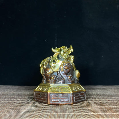 Exquisite Pure Copper Gilt Flying Unicorn Treasure Taiji Bagua Pixiu Statue