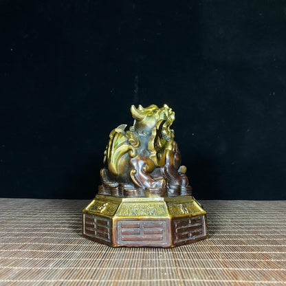 Exquisite Pure Copper Gilt Flying Unicorn Treasure Taiji Bagua Pixiu Statue