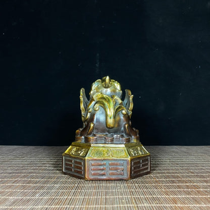 Exquisite Pure Copper Gilt Flying Unicorn Treasure Taiji Bagua Pixiu Statue