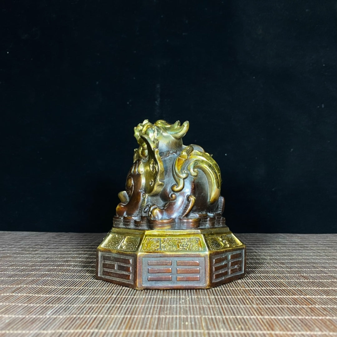 Exquisite Pure Copper Gilt Flying Unicorn Treasure Taiji Bagua Pixiu Statue