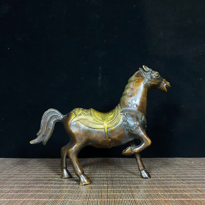 Handcrafted Antique Solid Brass Gilt Plum Blossom Horse Statue - Exquisite Art Piece