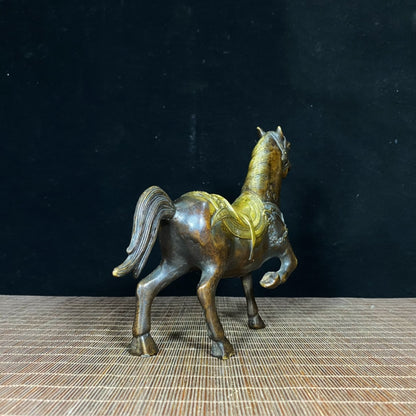 Handcrafted Antique Solid Brass Gilt Plum Blossom Horse Statue - Exquisite Art Piece