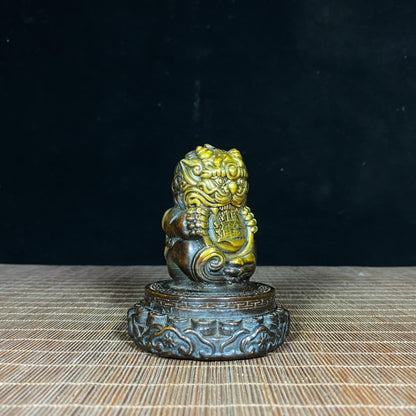 Handcrafted Pure Copper Gilded Pixiu Statue - Symbol of Wealth and Good Luck