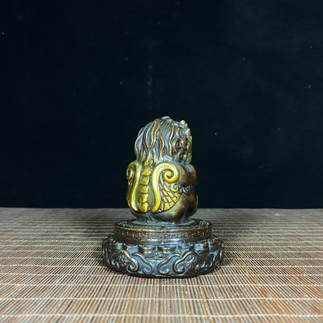 Handcrafted Pure Copper Gilded Pixiu Statue - Symbol of Wealth and Good Luck