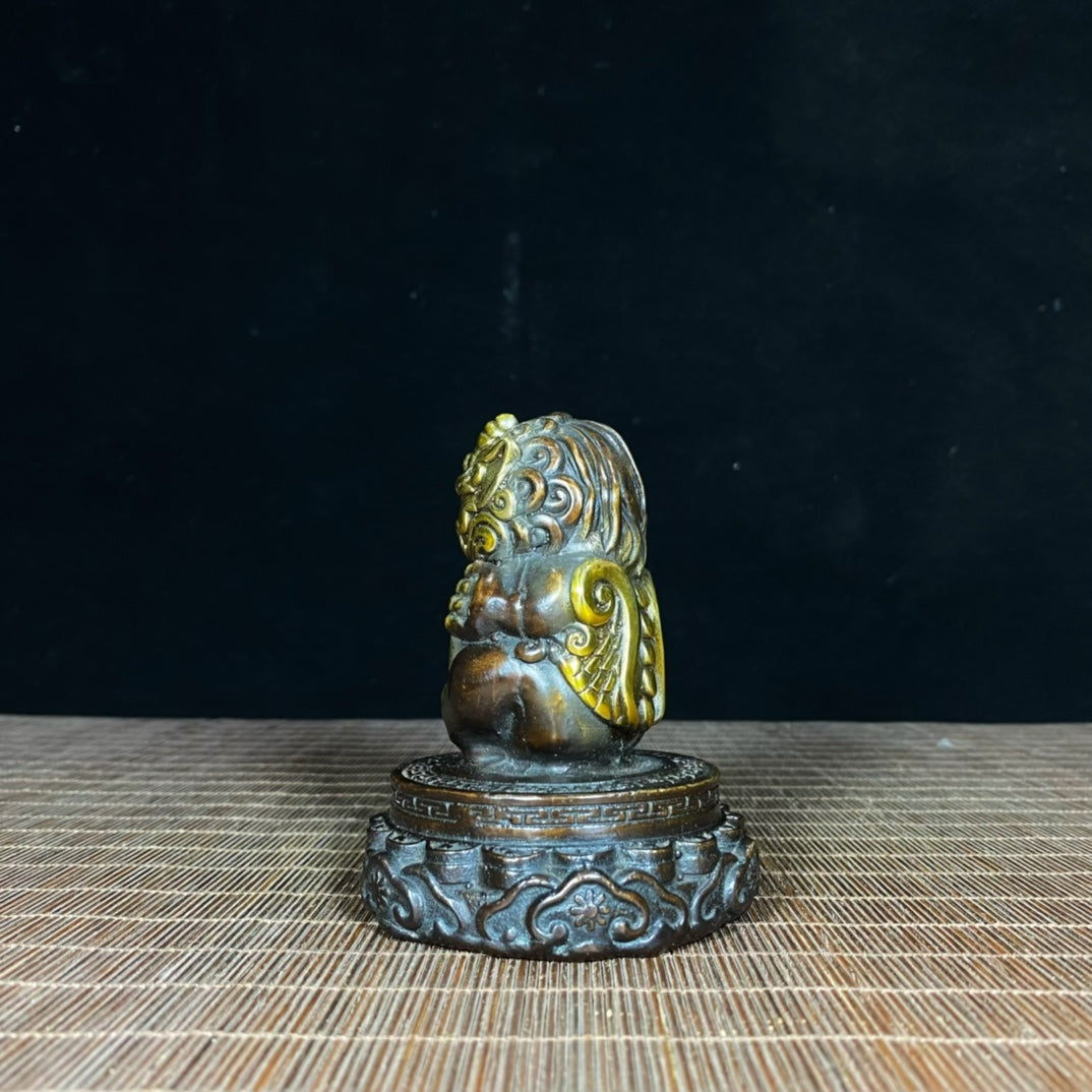 Handcrafted Pure Copper Gilded Pixiu Statue - Symbol of Wealth and Good Luck