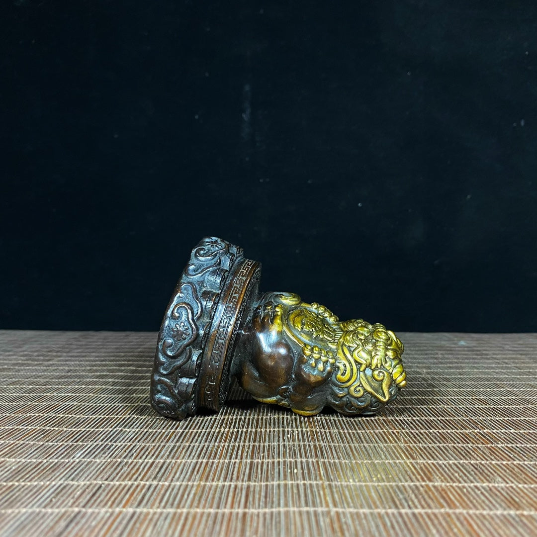 Handcrafted Pure Copper Gilded Pixiu Statue - Symbol of Wealth and Good Luck