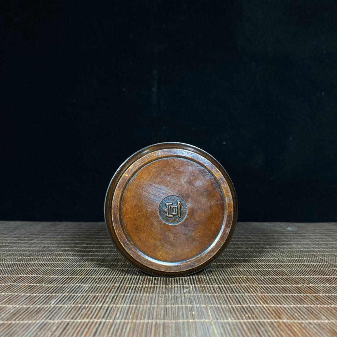 Antique Pure Copper Tea Caddy with Auspicious Symbols