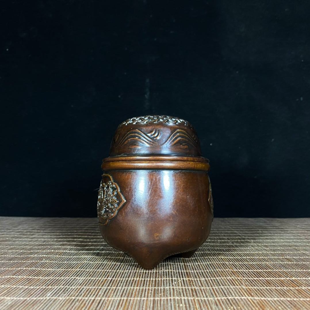 Handcrafted Pure Copper Incense Burner/Cricket Jar/Grasshopper Cage with Dragon and Phoenix Relief - Antique, Unique Gift