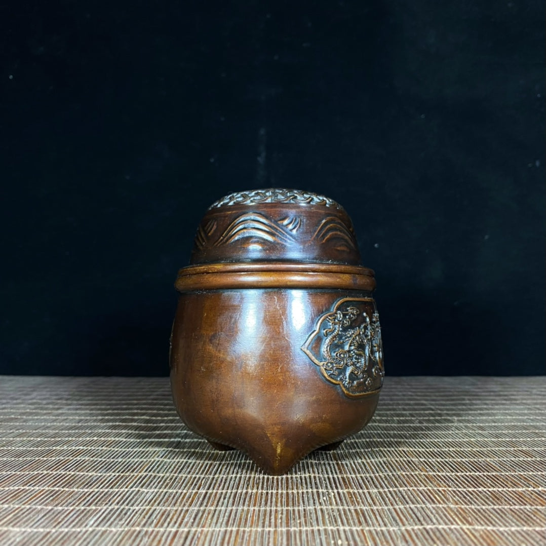 Handcrafted Pure Copper Incense Burner/Cricket Jar/Grasshopper Cage with Dragon and Phoenix Relief - Antique, Unique Gift