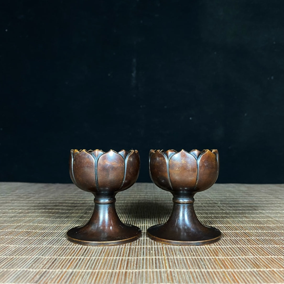 Exquisite Handcrafted Pure Copper Lotus Candle Holders - Pair with Rich History and Craftsmanship