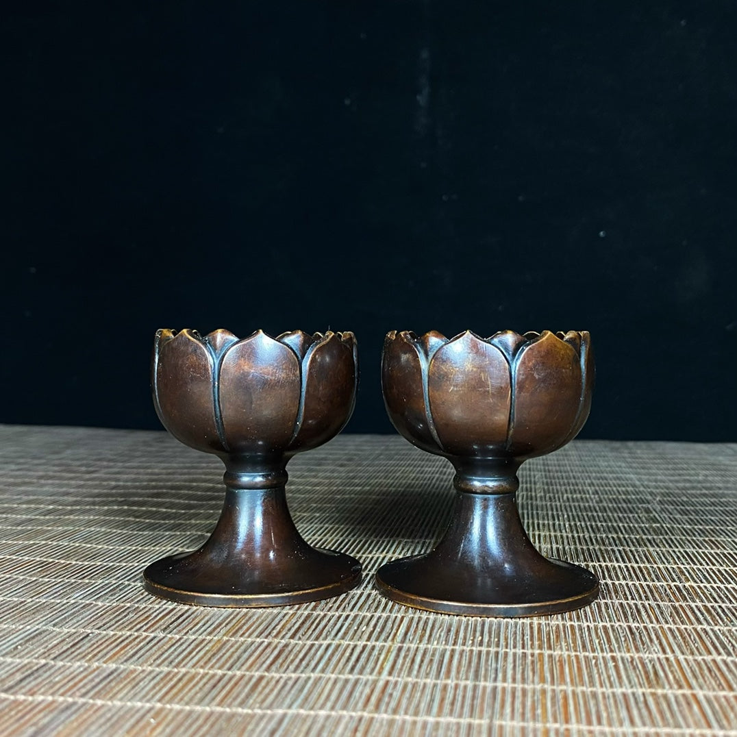 Exquisite Handcrafted Pure Copper Lotus Candle Holders - Pair with Rich History and Craftsmanship