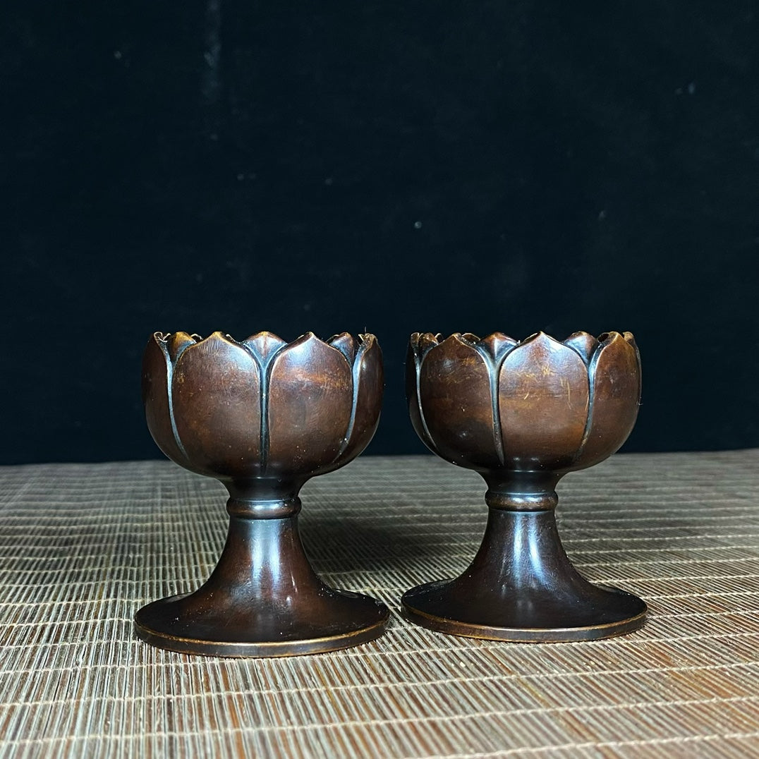 Exquisite Handcrafted Pure Copper Lotus Candle Holders - Pair with Rich History and Craftsmanship