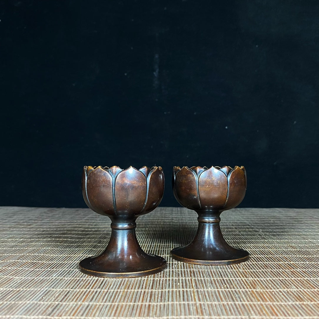 Exquisite Handcrafted Pure Copper Lotus Candle Holders - Pair with Rich History and Craftsmanship