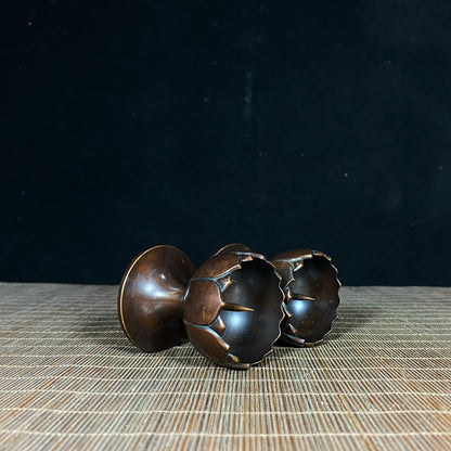 Exquisite Handcrafted Pure Copper Lotus Candle Holders - Pair with Rich History and Craftsmanship