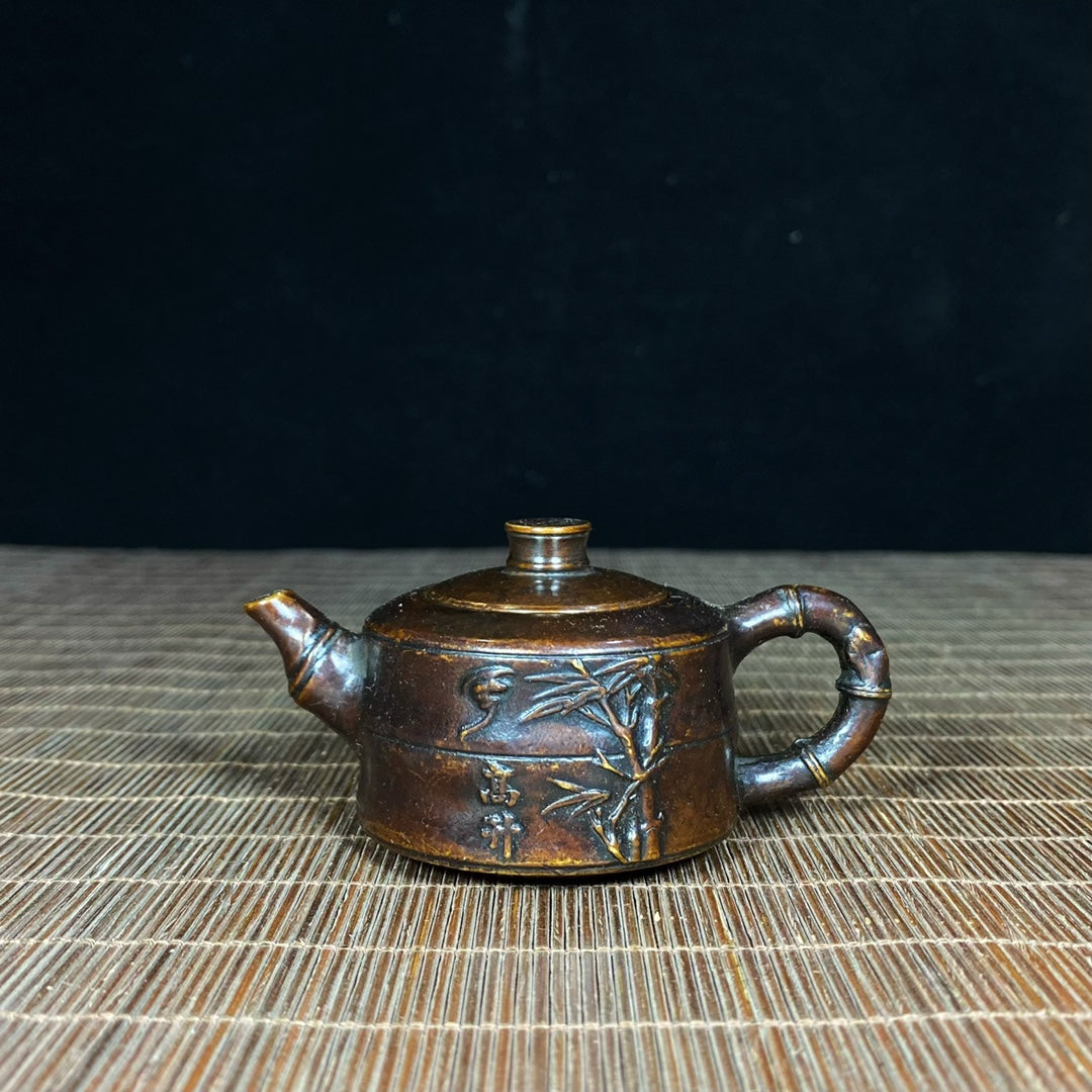 Exquisite Handcrafted Pure Copper Bamboo Teapot - A Rare Antique Collectible