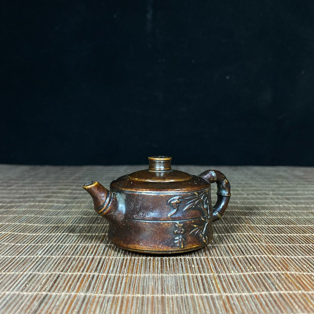 Exquisite Handcrafted Pure Copper Bamboo Teapot - A Rare Antique Collectible