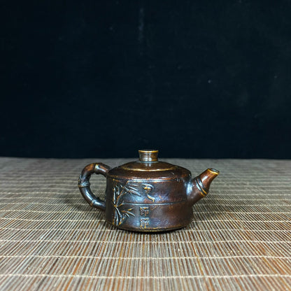 Exquisite Handcrafted Pure Copper Bamboo Teapot - A Rare Antique Collectible