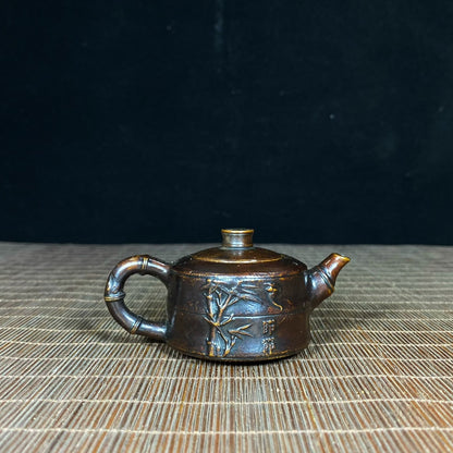 Exquisite Handcrafted Pure Copper Bamboo Teapot - A Rare Antique Collectible