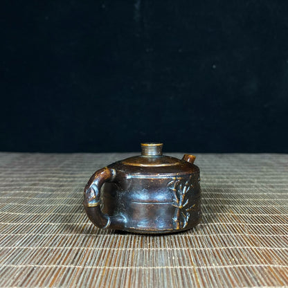 Exquisite Handcrafted Pure Copper Bamboo Teapot - A Rare Antique Collectible