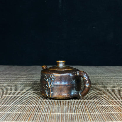 Exquisite Handcrafted Pure Copper Bamboo Teapot - A Rare Antique Collectible