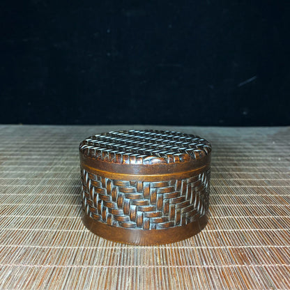 Handcrafted Pure Copper Tea Caddy with Intricate Weave Pattern - Antique Collectible, Unique Gift