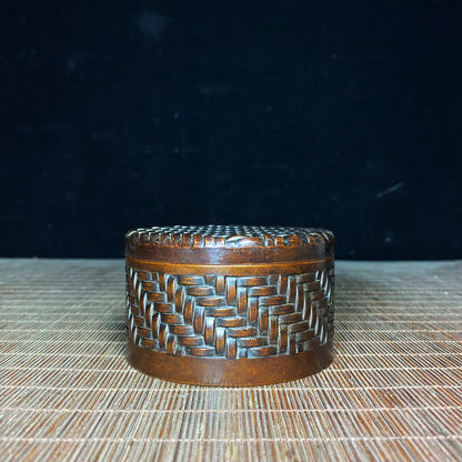 Handcrafted Pure Copper Tea Caddy with Intricate Weave Pattern - Antique Collectible, Unique Gift