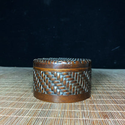 Handcrafted Pure Copper Tea Caddy with Intricate Weave Pattern - Antique Collectible, Unique Gift