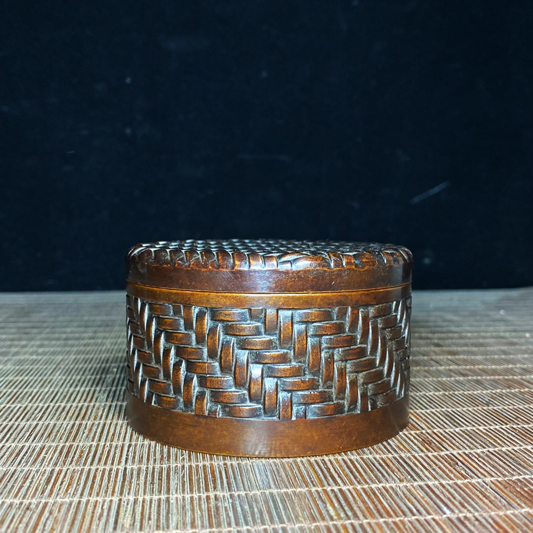 Handcrafted Pure Copper Tea Caddy with Intricate Weave Pattern - Antique Collectible, Unique Gift