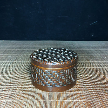 Handcrafted Pure Copper Tea Caddy with Intricate Weave Pattern - Antique Collectible, Unique Gift