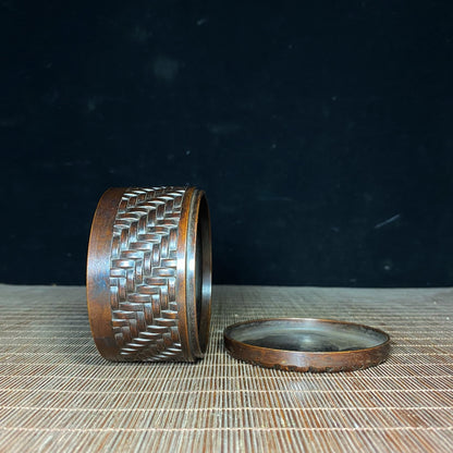 Handcrafted Pure Copper Tea Caddy with Intricate Weave Pattern - Antique Collectible, Unique Gift