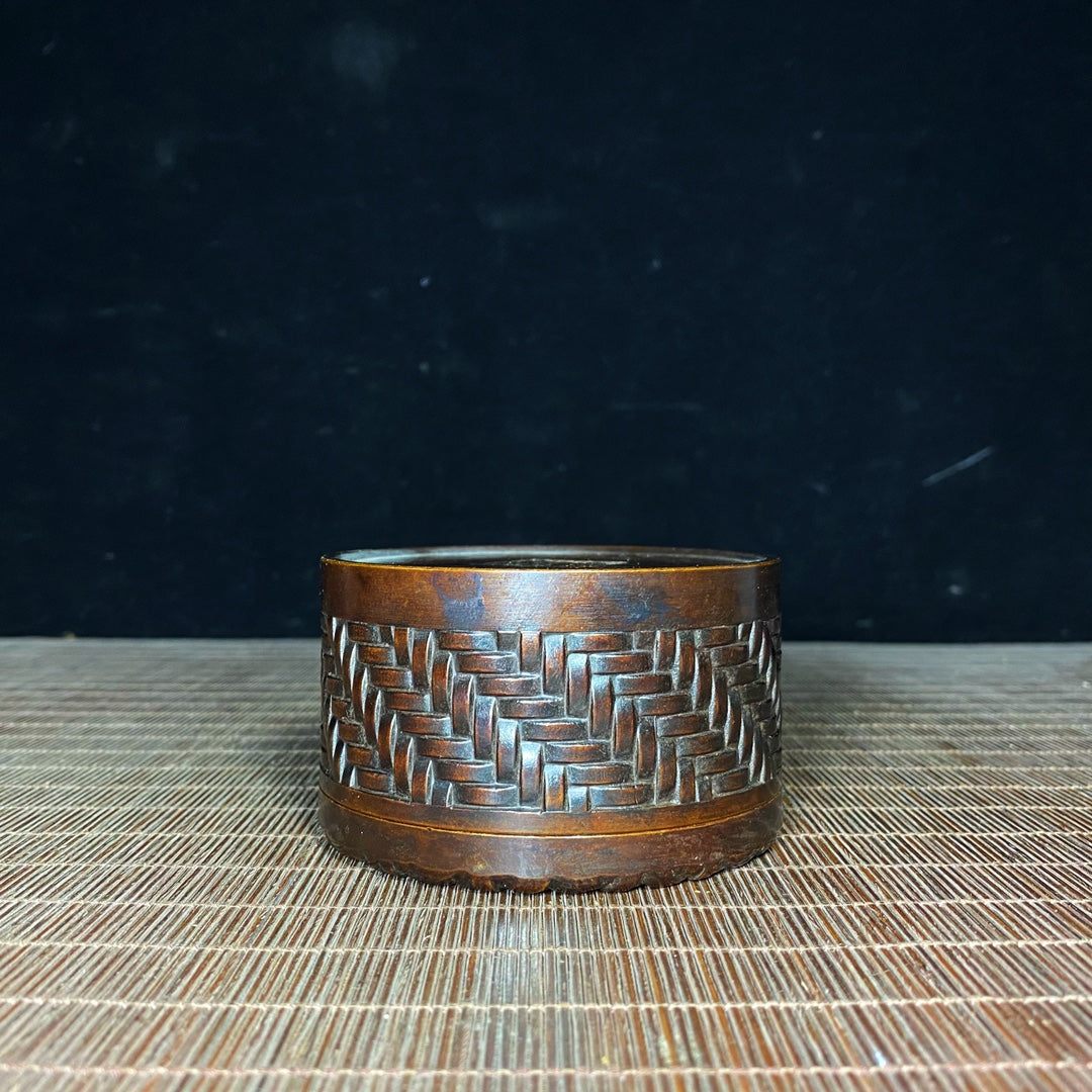 Handcrafted Pure Copper Tea Caddy with Intricate Weave Pattern - Antique Collectible, Unique Gift