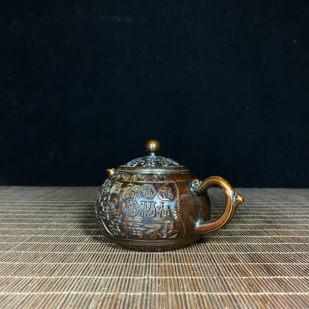 Exquisite Handcrafted Pure Copper Dragon and Phoenix Teapot - A Rare Antique Masterpiece