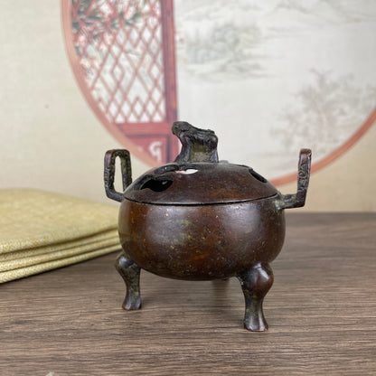 Exquisite Handcrafted Tripod Incense Burner with Twin Handles - Unique Antique Gift