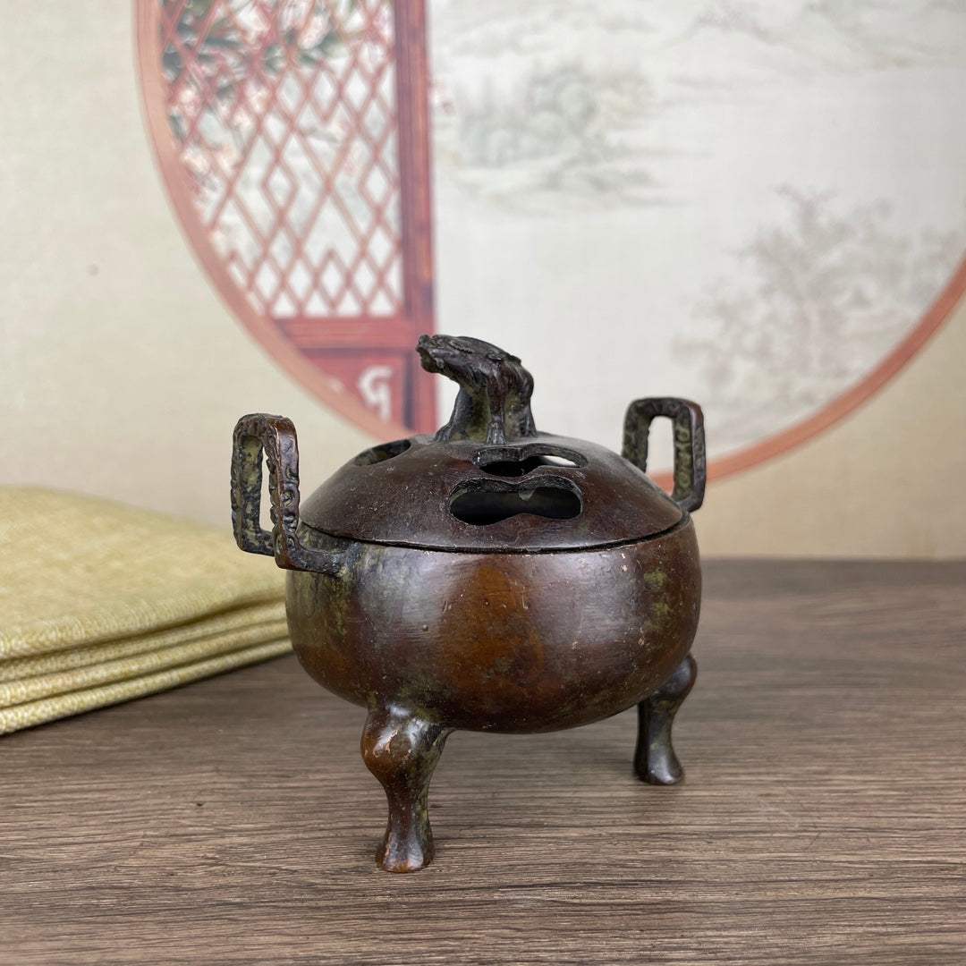 Exquisite Handcrafted Tripod Incense Burner with Twin Handles - Unique Antique Gift