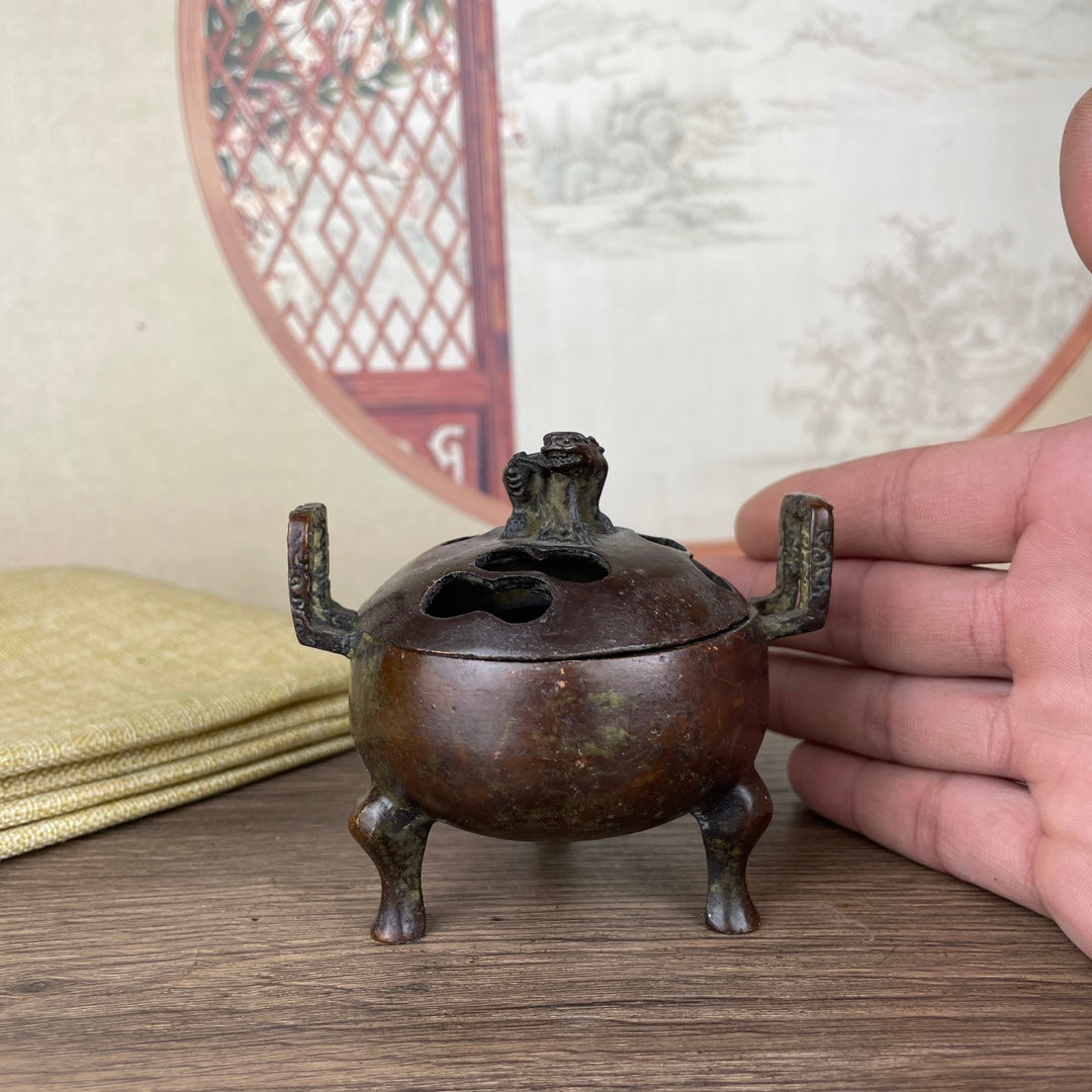 Exquisite Handcrafted Tripod Incense Burner with Twin Handles - Unique Antique Gift