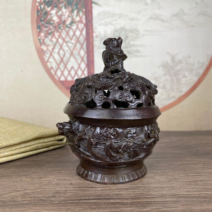 Exquisite Hand-Carved Dragon Incense Burner - Unique Gift & Antique Collectible