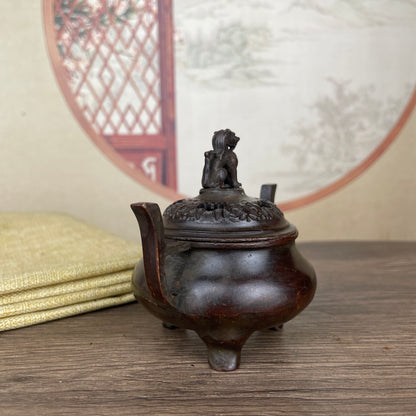 Handcrafted Incense Burner with Kirin Carving Lid - Exquisite Craftsmanship, Unique Gift, Rare Collectible