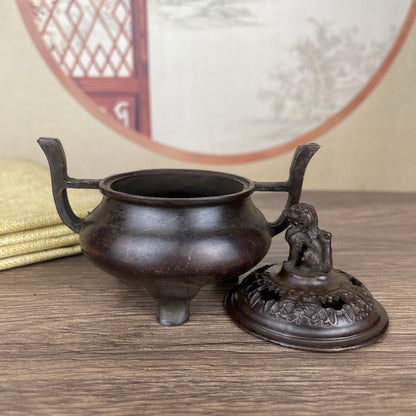 Handcrafted Incense Burner with Kirin Carving Lid - Exquisite Craftsmanship, Unique Gift, Rare Collectible