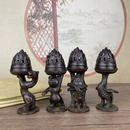 Exquisite Handcrafted Four Divine Beasts Incense Burner Set - Rare, Unique Gift for Collectors and Decor Enthusiasts