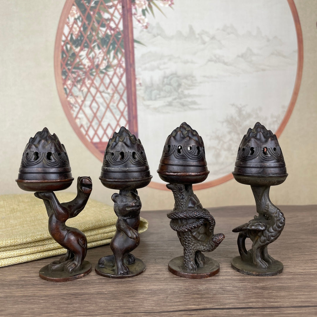 Exquisite Handcrafted Four Divine Beasts Incense Burner Set - Rare, Unique Gift for Collectors and Decor Enthusiasts