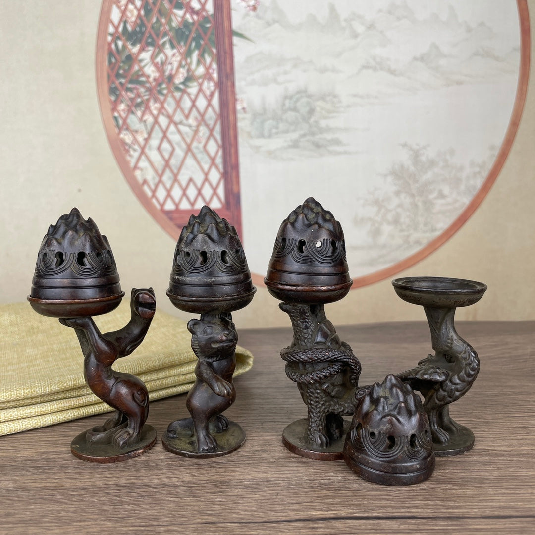 Exquisite Handcrafted Four Divine Beasts Incense Burner Set - Rare, Unique Gift for Collectors and Decor Enthusiasts