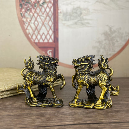 Exquisite Handcrafted Bronze Kirin Statues (Pair) - Unique Antique Collectibles & Home Decor