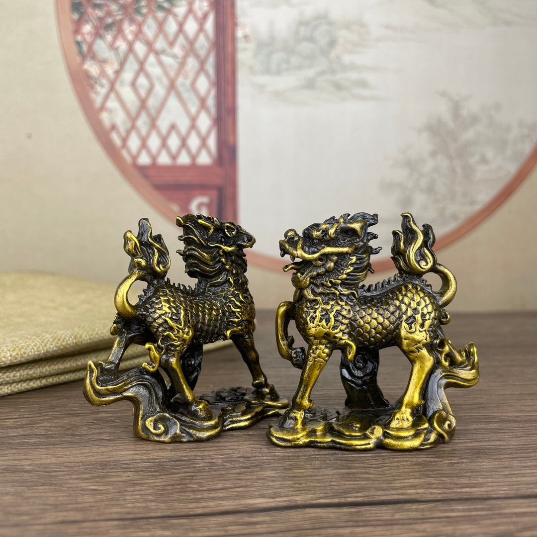 Exquisite Handcrafted Bronze Kirin Statues (Pair) - Unique Antique Collectibles & Home Decor