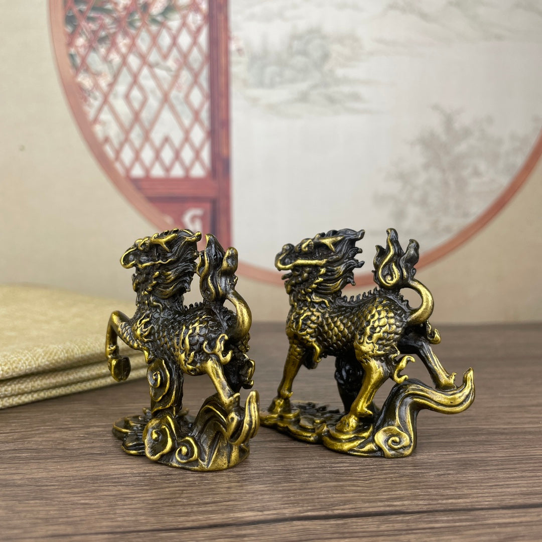 Exquisite Handcrafted Bronze Kirin Statues (Pair) - Unique Antique Collectibles & Home Decor