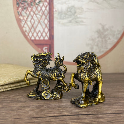 Exquisite Handcrafted Bronze Kirin Statues (Pair) - Unique Antique Collectibles & Home Decor