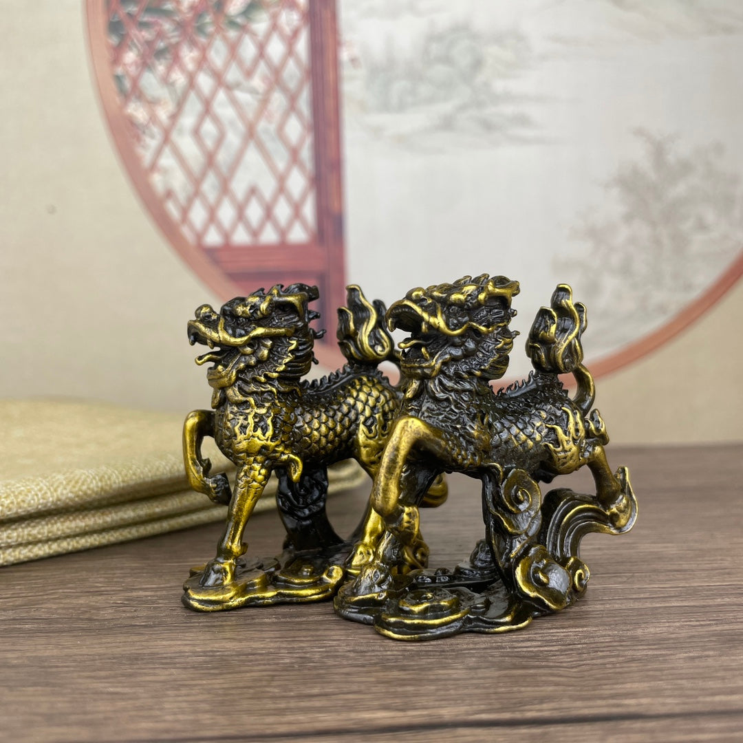 Exquisite Handcrafted Bronze Kirin Statues (Pair) - Unique Antique Collectibles & Home Decor